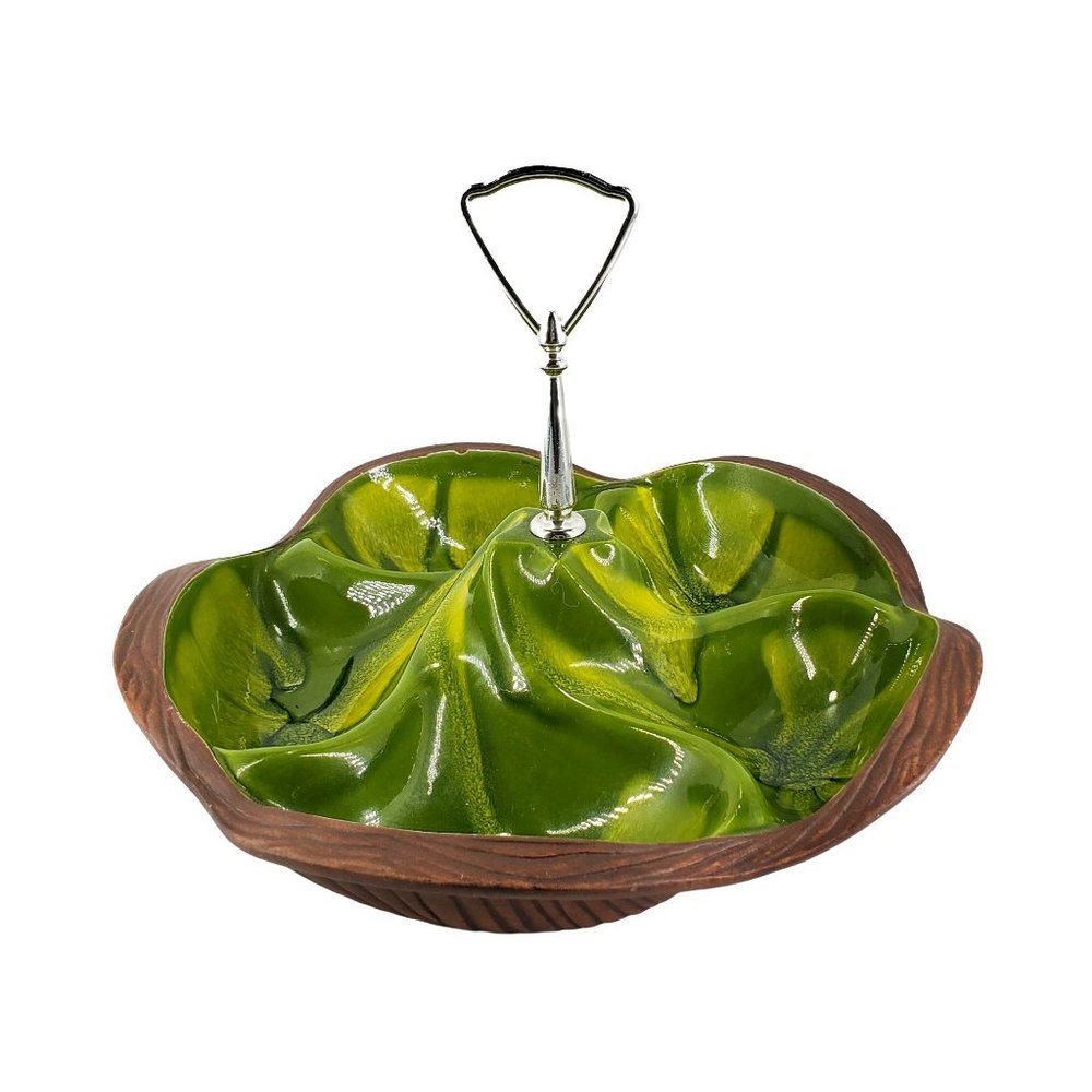 Sequoia Ware 608 USA California Pottery Marblized Green Handled 5 Section Tray